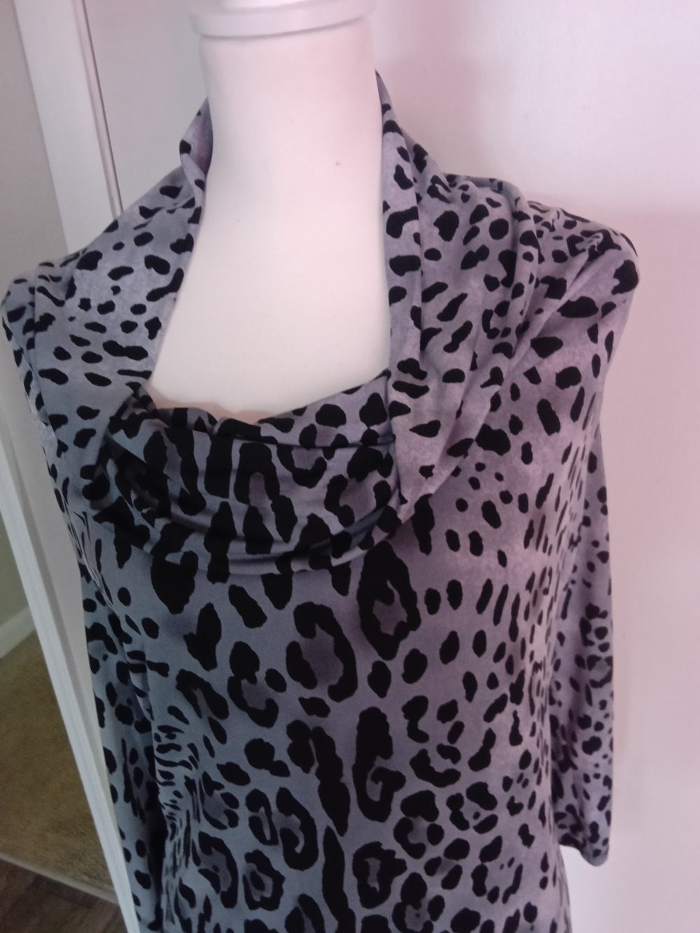 Grace Gray and Black Leopard Print Cowl Neck Blouse